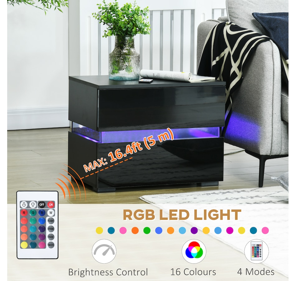 Image 906990_ALTMORE11.jpg, Product 906-990 / Price $109.99, HOMCOM LED Nightstand Bedside Table with High Gloss Drawers LED Light from HOMCOM on TSC.ca's Home & Garden department