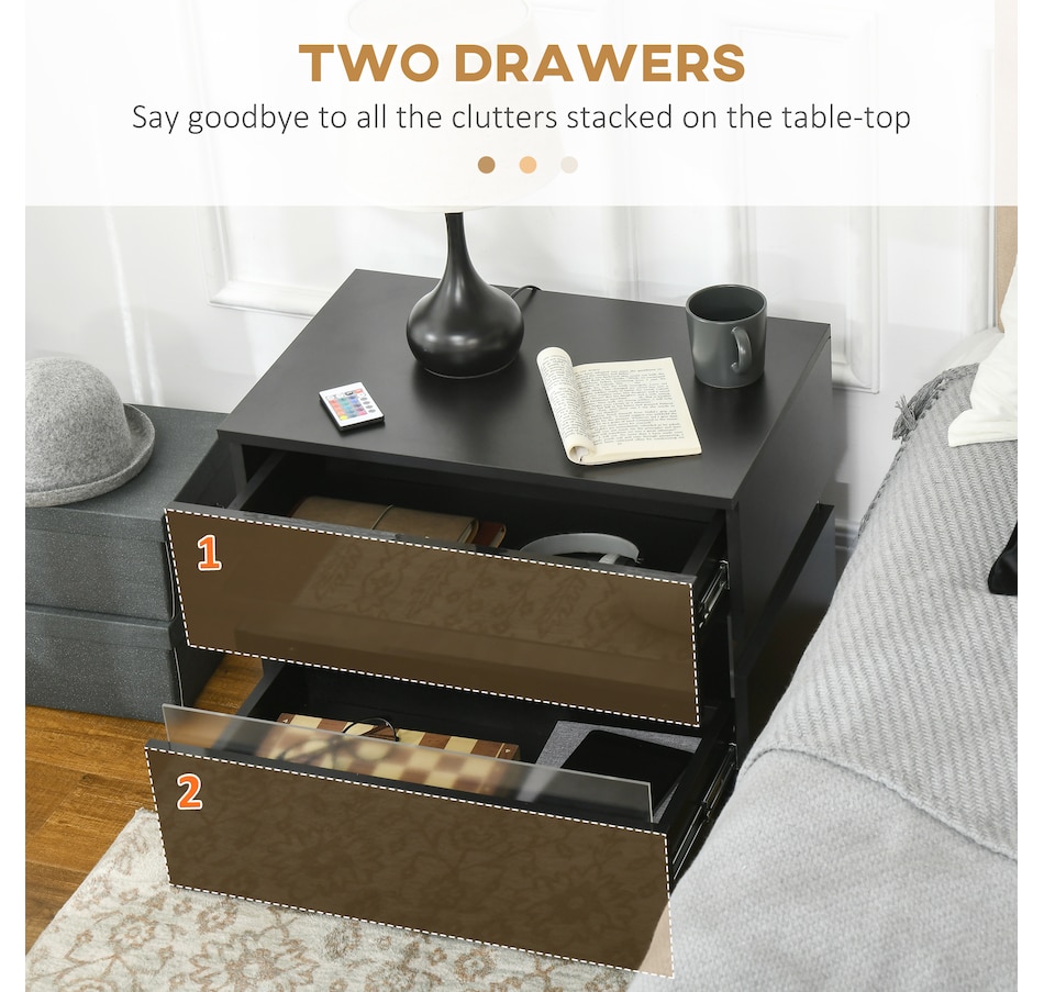 Image 906990_ALTMORE12.jpg, Product 906-990 / Price $109.99, HOMCOM LED Nightstand Bedside Table with High Gloss Drawers LED Light from HOMCOM on TSC.ca's Home & Garden department