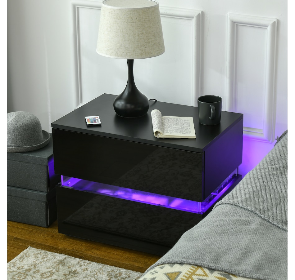 Image 906990_ALTMORE14.jpg, Product 906-990 / Price $109.99, HOMCOM LED Nightstand Bedside Table with High Gloss Drawers LED Light from HOMCOM on TSC.ca's Home & Garden department