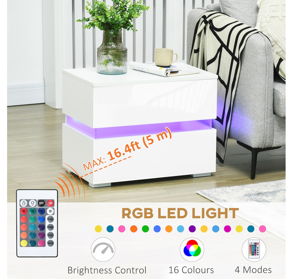 Image 906990_ALTMORE3.jpg, Product 906-990 / Price $109.99, HOMCOM LED Nightstand Bedside Table with High Gloss Drawers LED Light from HOMCOM on TSC.ca's Home & Garden department