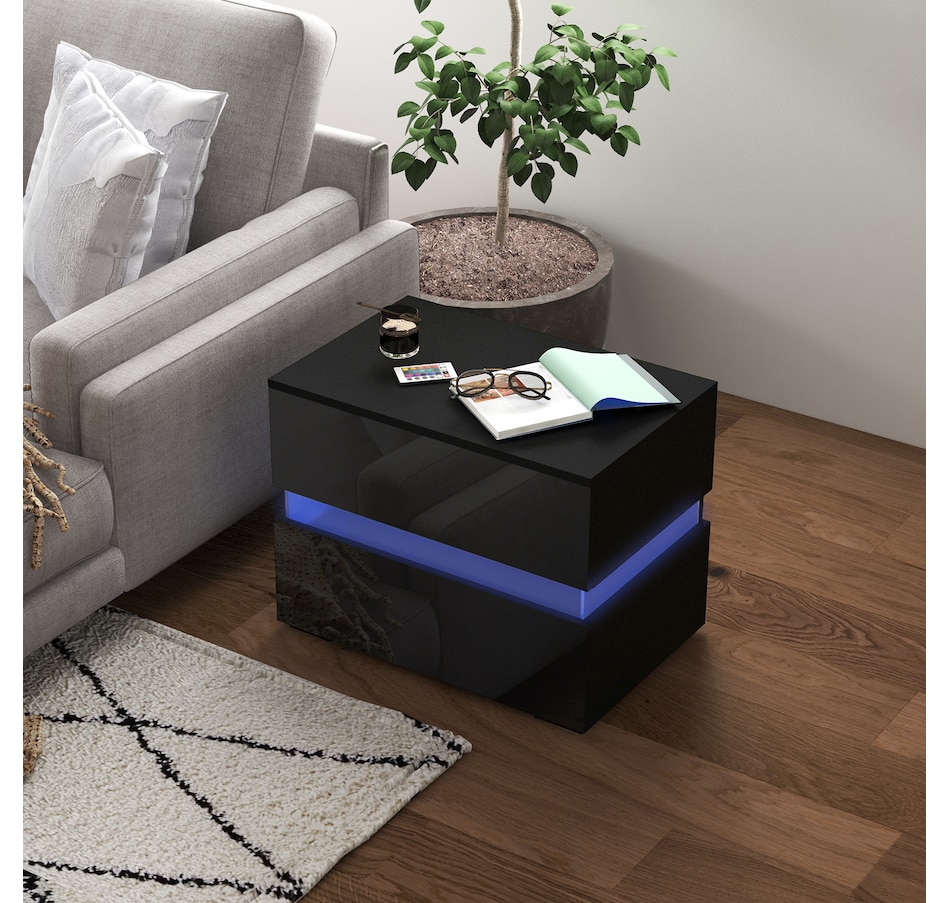 Image 906990_ALTMORE9.jpg, Product 906-990 / Price $109.99, HOMCOM LED Nightstand Bedside Table with High Gloss Drawers LED Light from HOMCOM on TSC.ca's Home & Garden department