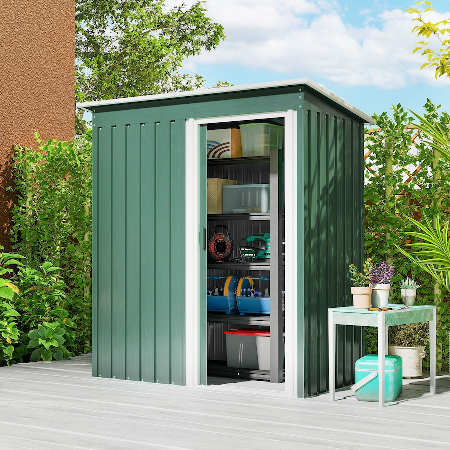 Image 907006_ALTMORE1.jpg, Product 907-006 / Price $169.99, Outsunny 5 x 3 FT Garden Storage Shed Sliding Door Sloped Roof Green from Outsunny on TSC.ca's Home & Garden department
