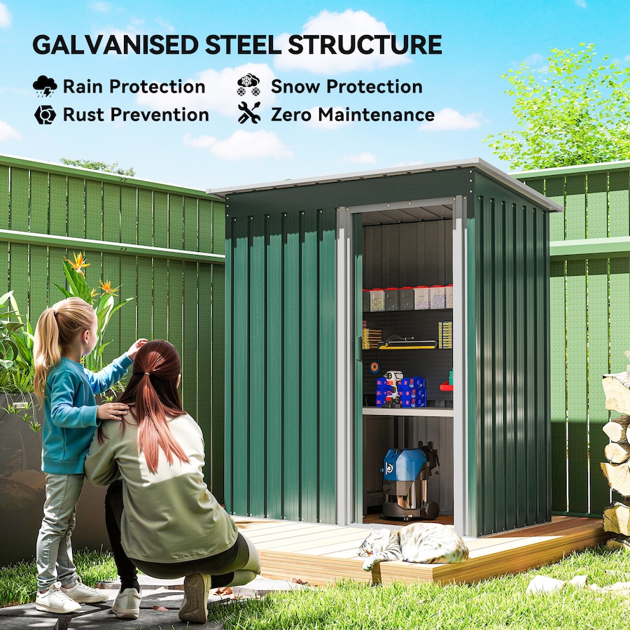 Image 907006_ALTMORE3.jpg, Product 907-006 / Price $169.99, Outsunny 5 x 3 FT Garden Storage Shed Sliding Door Sloped Roof Green from Outsunny on TSC.ca's Home & Garden department