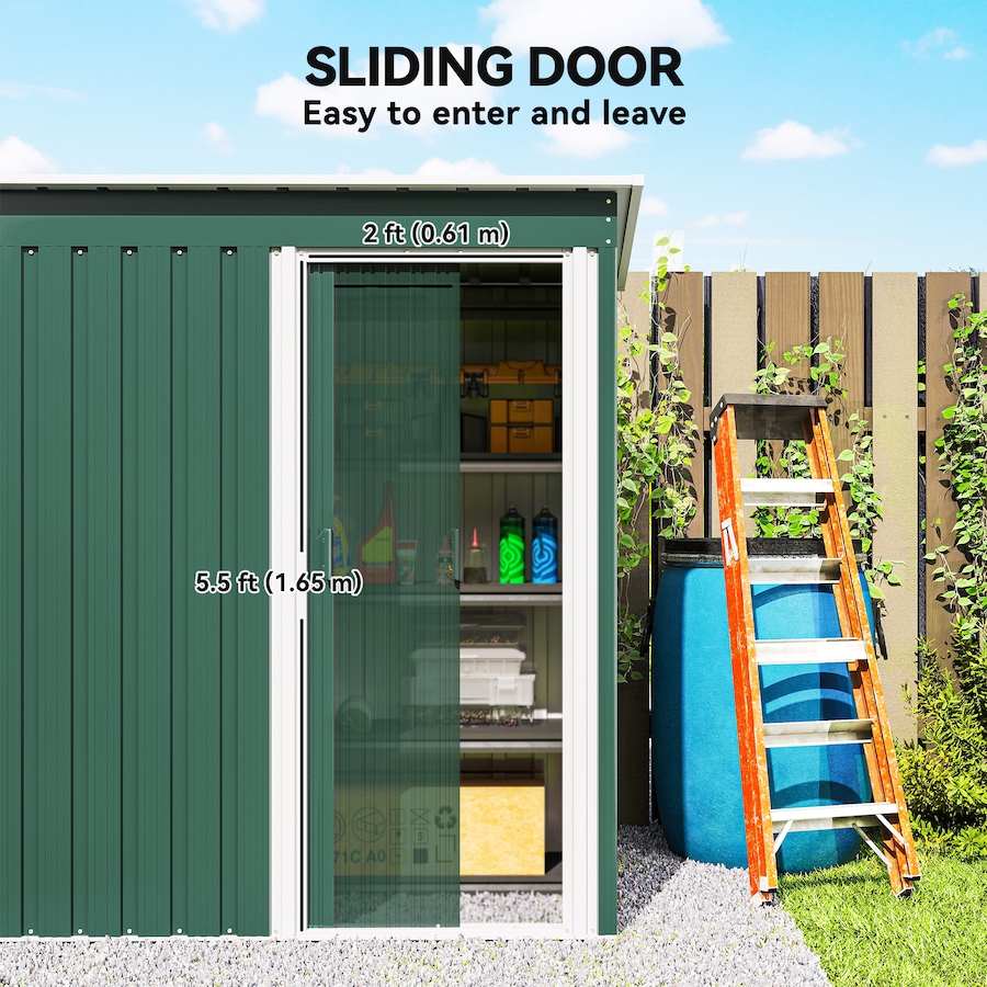 Image 907006_ALTMORE4.jpg, Product 907-006 / Price $169.99, Outsunny 5 x 3 FT Garden Storage Shed Sliding Door Sloped Roof Green from Outsunny on TSC.ca's Home & Garden department