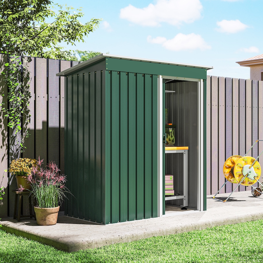 Image 907006_ALTMORE7.jpg, Product 907-006 / Price $169.99, Outsunny 5 x 3 FT Garden Storage Shed Sliding Door Sloped Roof Green from Outsunny on TSC.ca's Home & Garden department