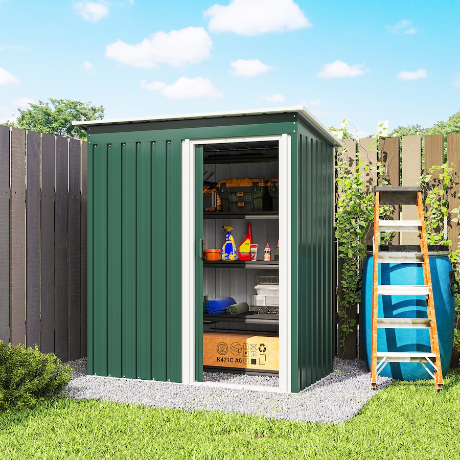 Image 907006_ALTMORE8.jpg, Product 907-006 / Price $169.99, Outsunny 5 x 3 FT Garden Storage Shed Sliding Door Sloped Roof Green from Outsunny on TSC.ca's Home & Garden department