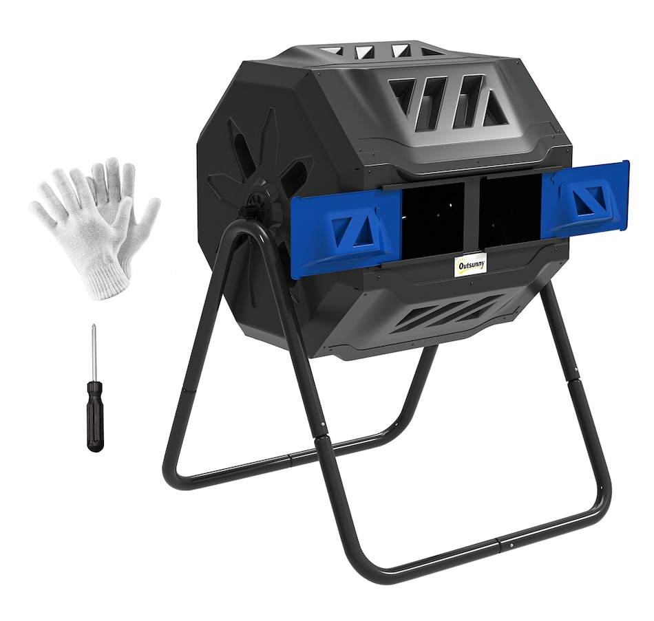 Image 907025.jpg, Product 907-025 / Price $104.99, Outsunny Outdoor Dual Chamber 360° Rotating Composter 43 Gallon Blue from Outsunny on TSC.ca's Home & Garden department