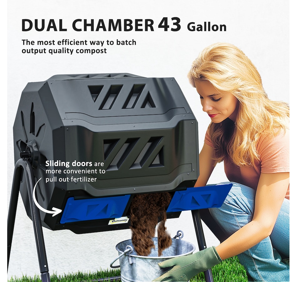 Image 907025_ALTMORE3.jpg, Product 907-025 / Price $104.99, Outsunny Outdoor Dual Chamber 360° Rotating Composter 43 Gallon Blue from Outsunny on TSC.ca's Home & Garden department