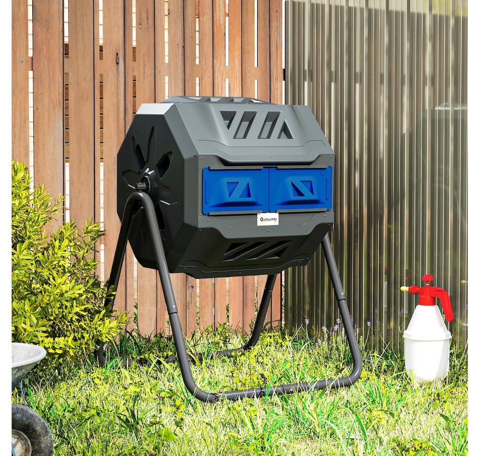 Image 907025_ALTMORE7.jpg, Product 907-025 / Price $104.99, Outsunny Outdoor Dual Chamber 360° Rotating Composter 43 Gallon Blue from Outsunny on TSC.ca's Home & Garden department