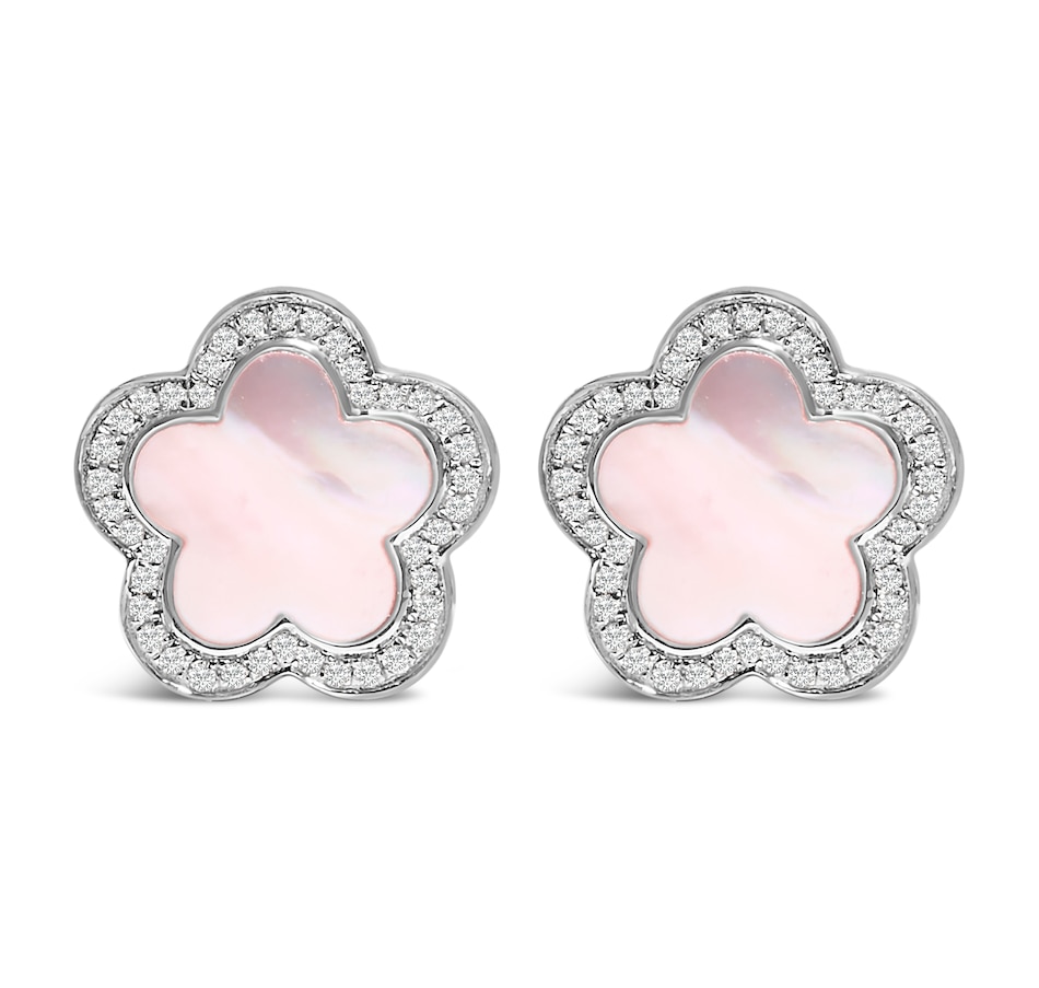 Image 907064.jpg, Product 907-064 / Price $9,521.00, 14K White Gold Mother of Pearl and 1/5 Cttw Diamond Halo Star Stud Earrings from Haus of Brilliance on TSC.ca's Jewellery department