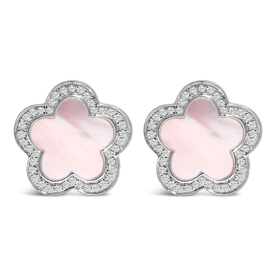 Image 907064.jpg, Product 907-064 / Price $9,521.00, 14K White Gold Mother of Pearl and 1/5 Cttw Diamond Halo Star Stud Earrings from Haus of Brilliance on TSC.ca's Jewellery department
