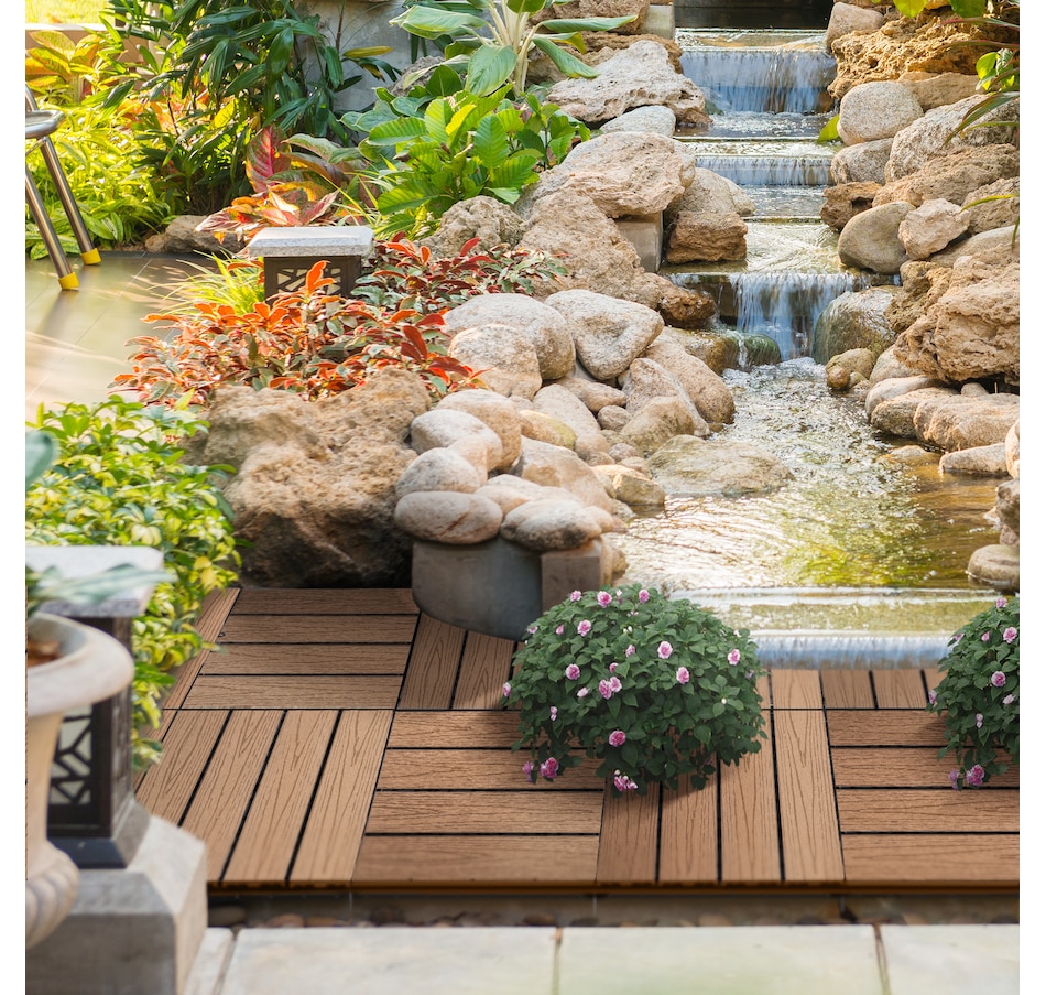 Image 907098_ALTMORE1.jpg, Product 907-098 / Price $74.99, Outsunny 11 Pack 12" x 12" WPC Interlocking Deck Tiles Waterproof from Outsunny on TSC.ca's department