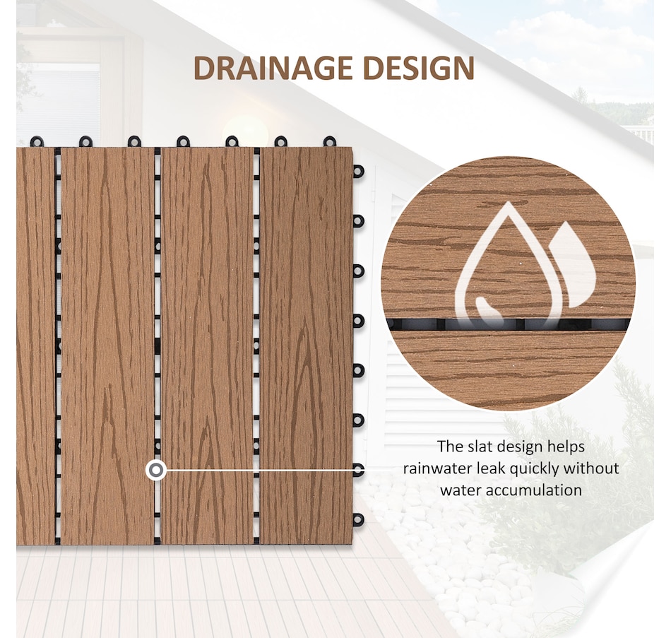 Image 907098_ALTMORE4.jpg, Product 907-098 / Price $74.99, Outsunny 11 Pack 12" x 12" WPC Interlocking Deck Tiles Waterproof from Outsunny on TSC.ca's department