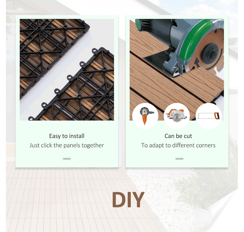 Image 907098_ALTMORE5.jpg, Product 907-098 / Price $74.99, Outsunny 11 Pack 12" x 12" WPC Interlocking Deck Tiles Waterproof from Outsunny on TSC.ca's department