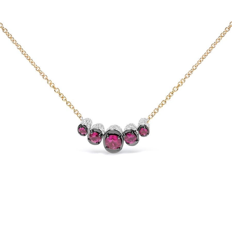 Image 907188.jpg, Product 907-188 / Price $16,541.00, 18K Rose Gold 3/4 Cttw Pave Diamonds and Graduated Red Ruby Gemstone Curved Bar Choker Necklace (G-H Color, SI1-SI2 Clarity) - Adjustable up to 14" - 16.5" from Haus of Brilliance on TSC.ca's Jewellery department