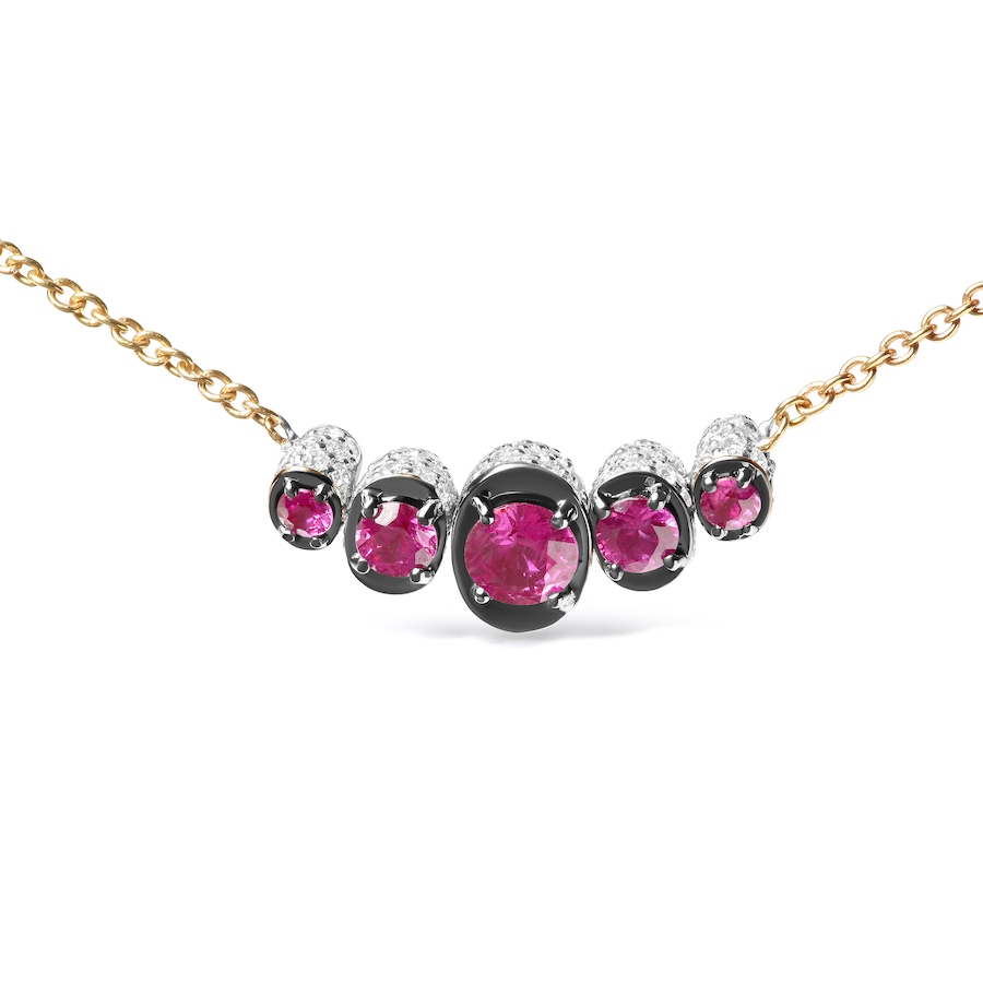 Image 907188_ALTMORE1.jpg, Product 907-188 / Price $16,541.00, 18K Rose Gold 3/4 Cttw Pave Diamonds and Graduated Red Ruby Gemstone Curved Bar Choker Necklace (G-H Color, SI1-SI2 Clarity) - Adjustable up to 14" - 16.5" from Haus of Brilliance on TSC.ca's Jewellery department