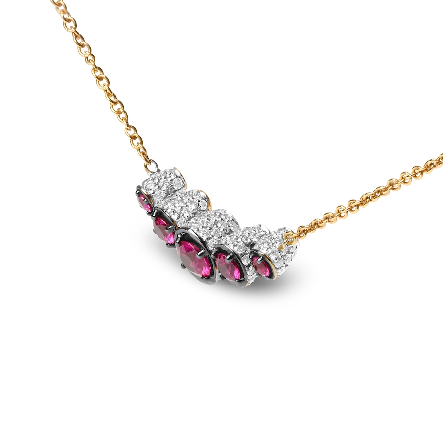 Image 907188_ALTMORE3.jpg, Product 907-188 / Price $16,541.00, 18K Rose Gold 3/4 Cttw Pave Diamonds and Graduated Red Ruby Gemstone Curved Bar Choker Necklace (G-H Color, SI1-SI2 Clarity) - Adjustable up to 14" - 16.5" from Haus of Brilliance on TSC.ca's Jewellery department