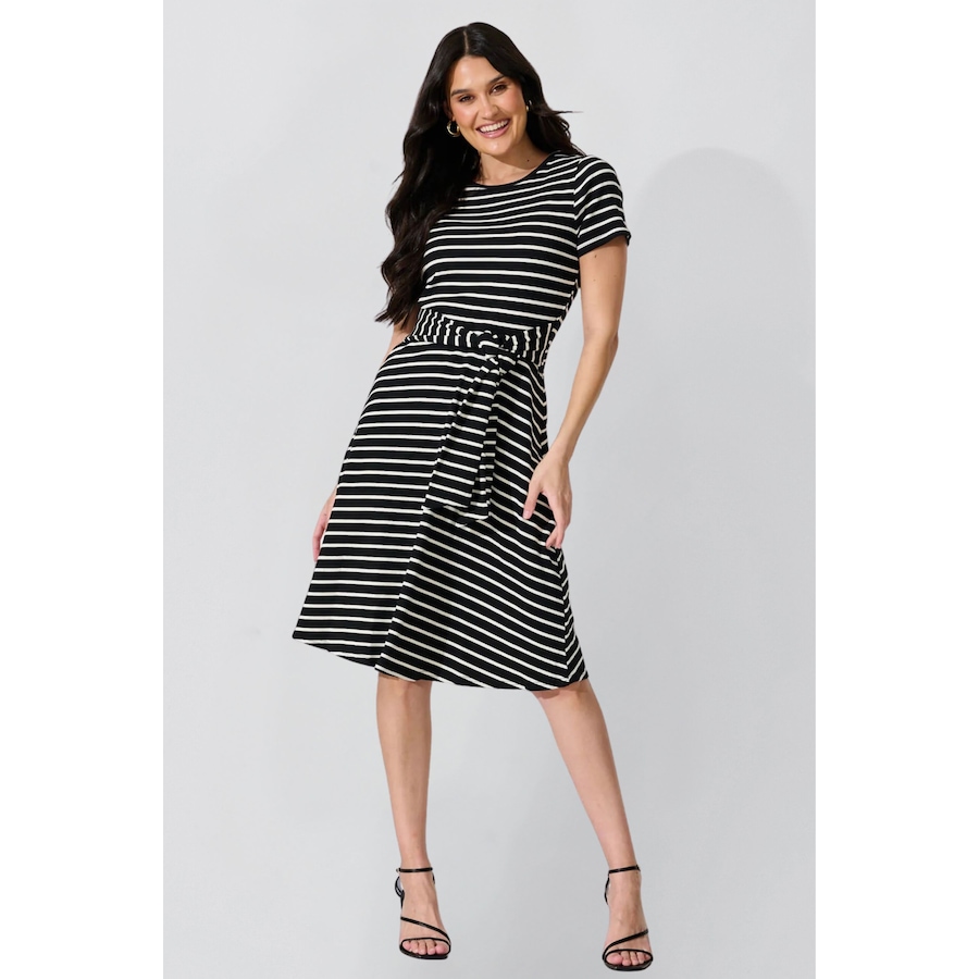 Image 907591_ALTMORE2.jpg, Product 907-591 / Price $99.94, Jodie Striped Short Knit Dress Waist Tie Stretch from ANNICK on TSC.ca's Fashion department