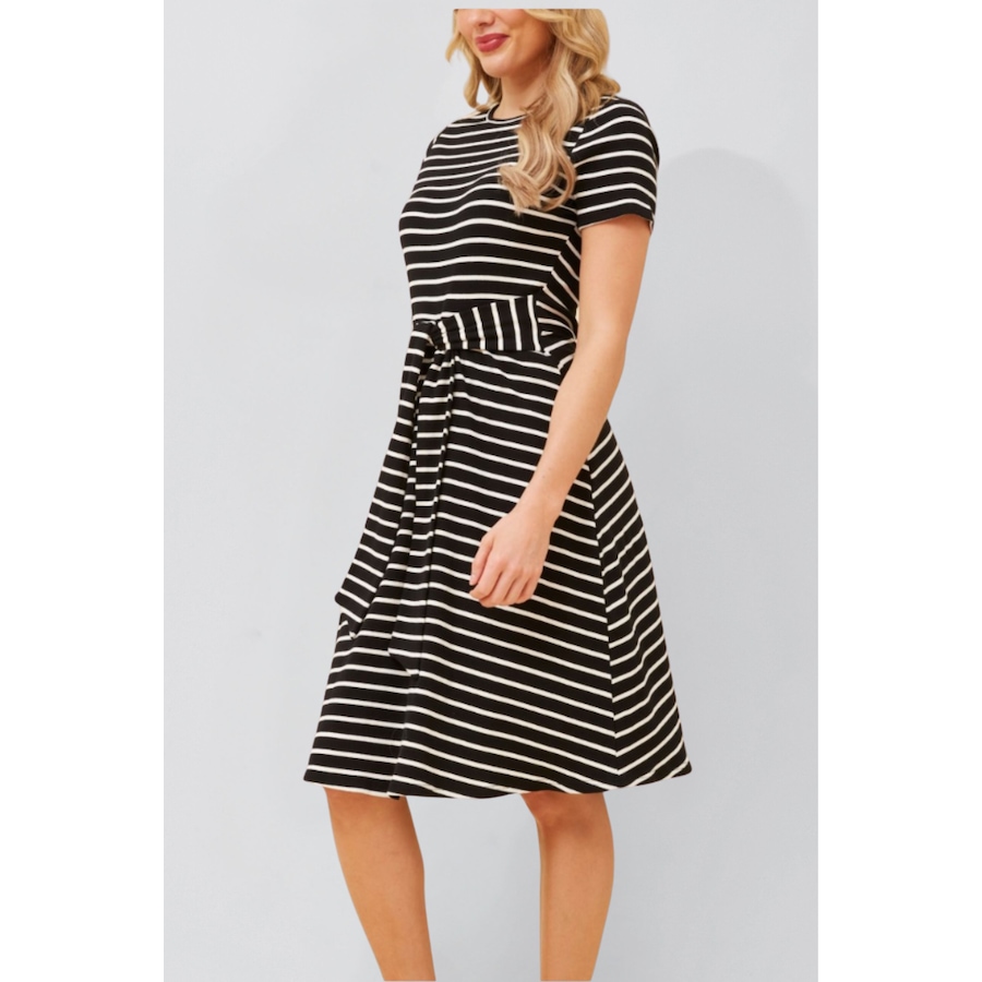 Image 907591_ALTMORE5.jpg, Product 907-591 / Price $99.94, Jodie Striped Short Knit Dress Waist Tie Stretch from ANNICK on TSC.ca's Fashion department