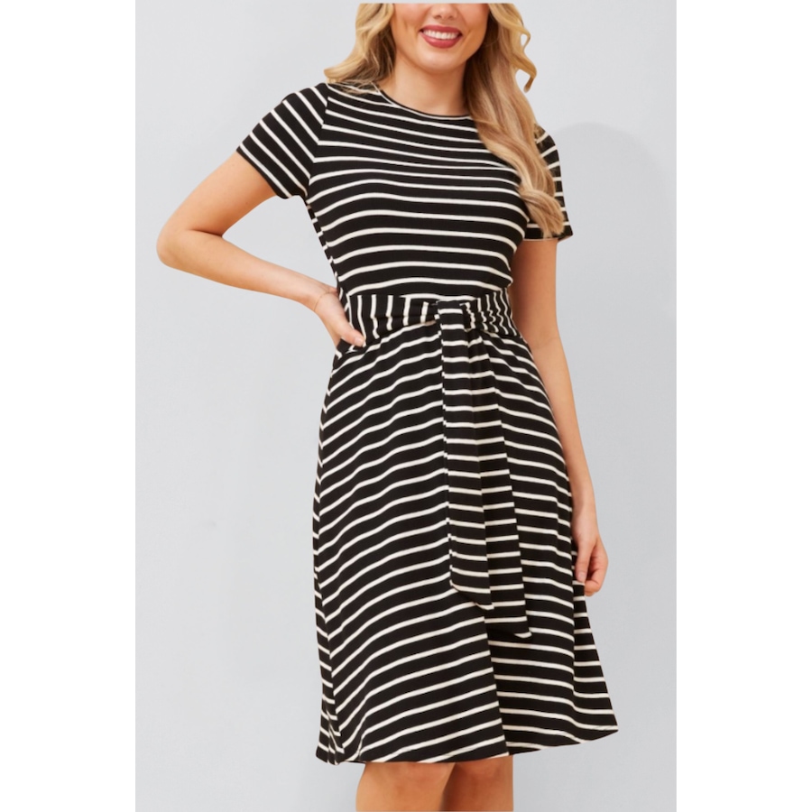 Image 907591_ALTMORE6.jpg, Product 907-591 / Price $99.94, Jodie Striped Short Knit Dress Waist Tie Stretch from ANNICK on TSC.ca's Fashion department