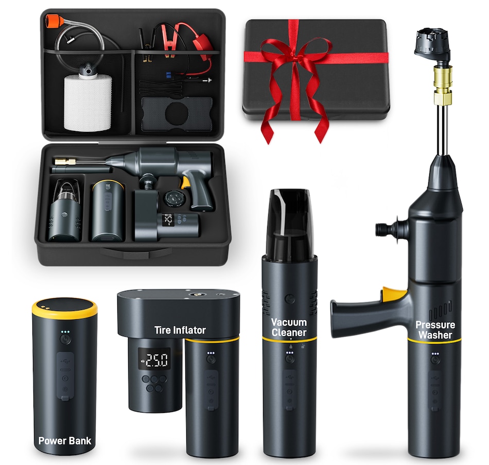 Image 907661.jpg, Product 907-661 / Price $299.99, IMGadgets Auto6 Car Smart Kit | All-in-One Car Kit | Car Pressure Washer | Tire Inflator | Car Vacuum Cleaner | Jump Starter | Power Bank | LED Work Light | Portable Car Emergency Kit from IMGadgets on TSC.ca's Home & Garden department