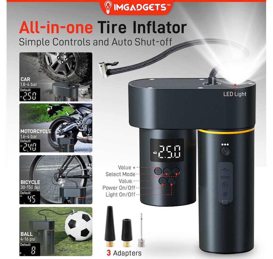Image 907661_ALTMORE2.jpg, Product 907-661 / Price $299.99, IMGadgets Auto6 Car Smart Kit | All-in-One Car Kit | Car Pressure Washer | Tire Inflator | Car Vacuum Cleaner | Jump Starter | Power Bank | LED Work Light | Portable Car Emergency Kit from IMGadgets on TSC.ca's Home & Garden department
