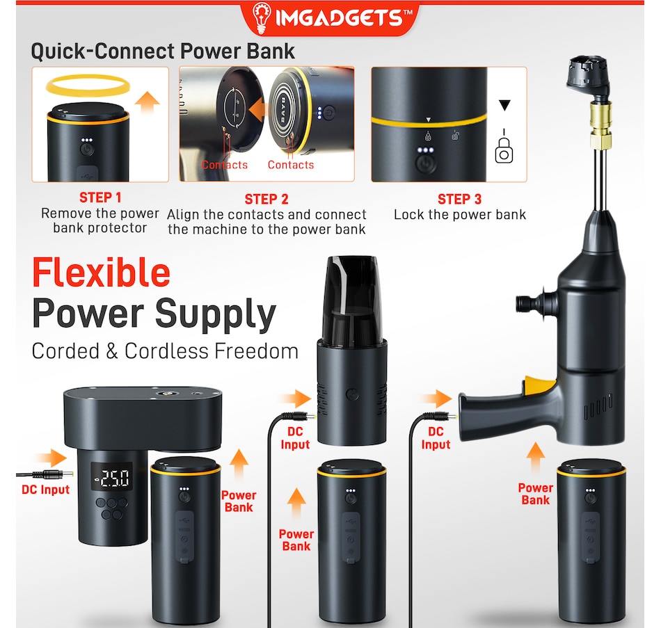 Image 907661_ALTMORE7.jpg, Product 907-661 / Price $299.99, IMGadgets Auto6 Car Smart Kit | All-in-One Car Kit | Car Pressure Washer | Tire Inflator | Car Vacuum Cleaner | Jump Starter | Power Bank | LED Work Light | Portable Car Emergency Kit from IMGadgets on TSC.ca's Home & Garden department