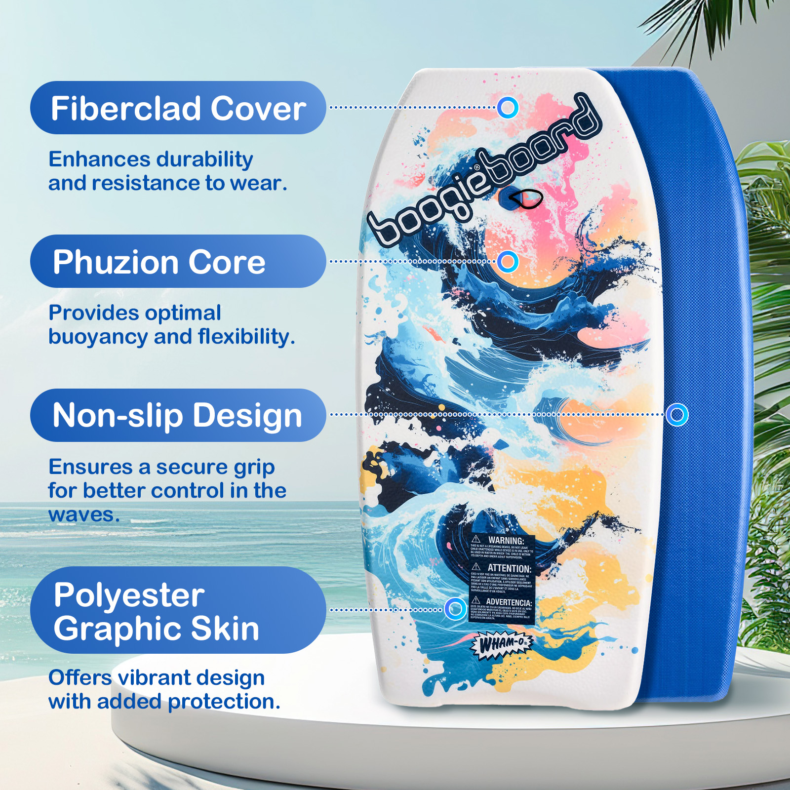 Wham-O 2 Pack Boogie Board with Wrist Leash for Kids 8+ – Curve