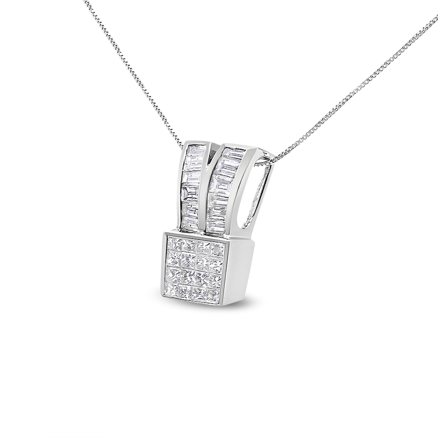 Image 908884_ALTMORE1.jpg, Product 908-884 / Price $14,751.00, 14K White Gold 1 5/8 cttw Princess and Baguette Cut Diamond Heart Ribbon Pendant Necklace (G-H, VS1-VS2) from Haus of Brilliance on TSC.ca's Jewellery department