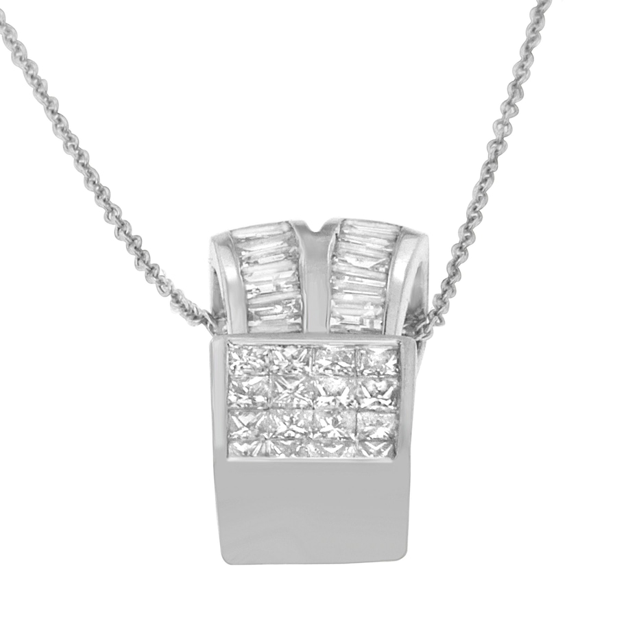 Image 908884_ALTMORE2.jpg, Product 908-884 / Price $14,751.00, 14K White Gold 1 5/8 cttw Princess and Baguette Cut Diamond Heart Ribbon Pendant Necklace (G-H, VS1-VS2) from Haus of Brilliance on TSC.ca's Jewellery department