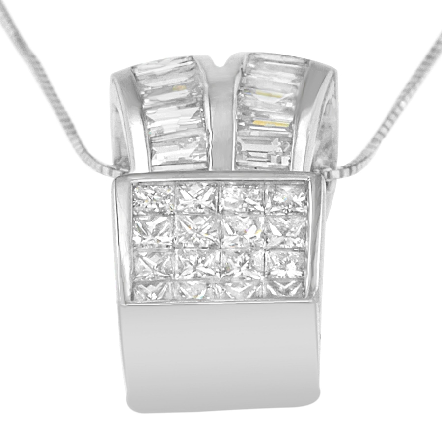 Image 908884_ALTMORE3.jpg, Product 908-884 / Price $14,751.00, 14K White Gold 1 5/8 cttw Princess and Baguette Cut Diamond Heart Ribbon Pendant Necklace (G-H, VS1-VS2) from Haus of Brilliance on TSC.ca's Jewellery department