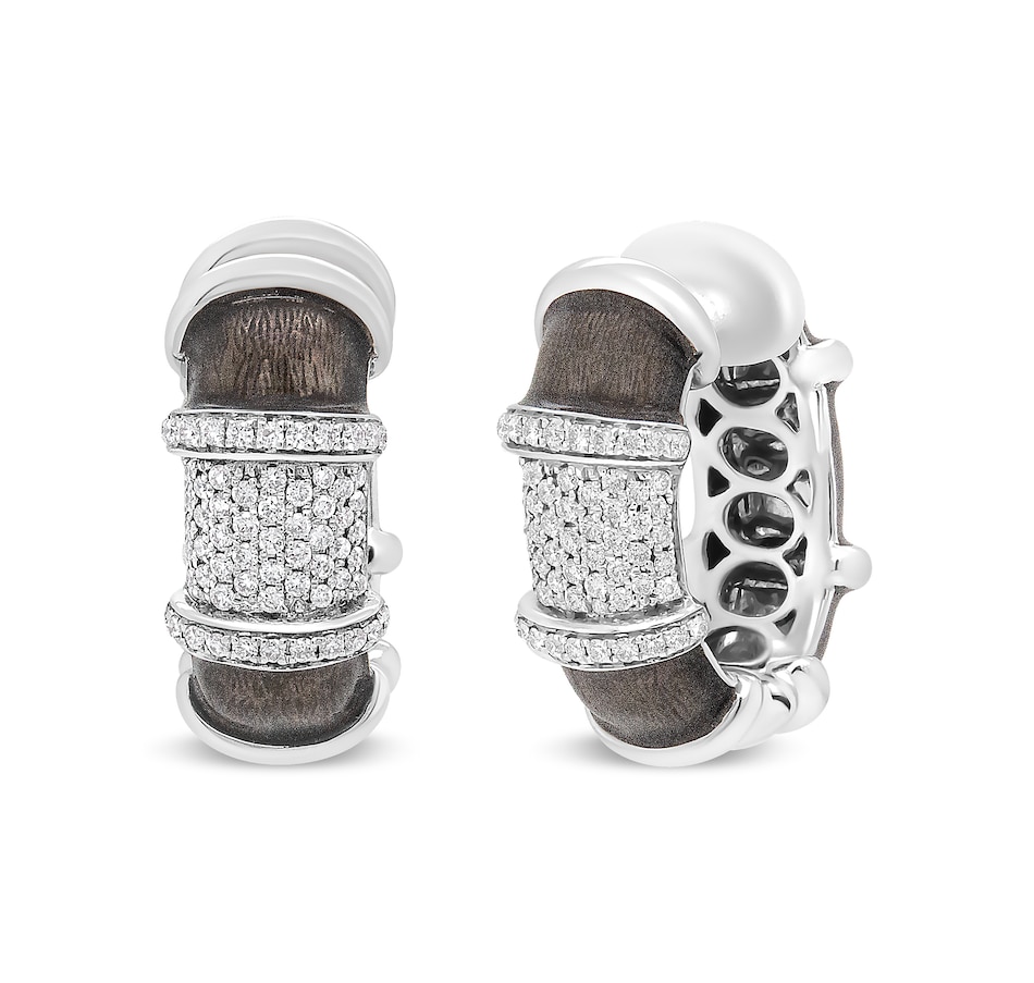 Image 908948.jpg, Product 908-948 / Price $11,104.00, 18K White Gold Flash Plated .925 Sterling Silver Clear Graphite Grey Enamel 5/8 Cttw Round Diamonds Huggie Hoop Earrings (F-G Color, VS1-VS2 Clarity) from Haus of Brilliance on TSC.ca's Jewellery department