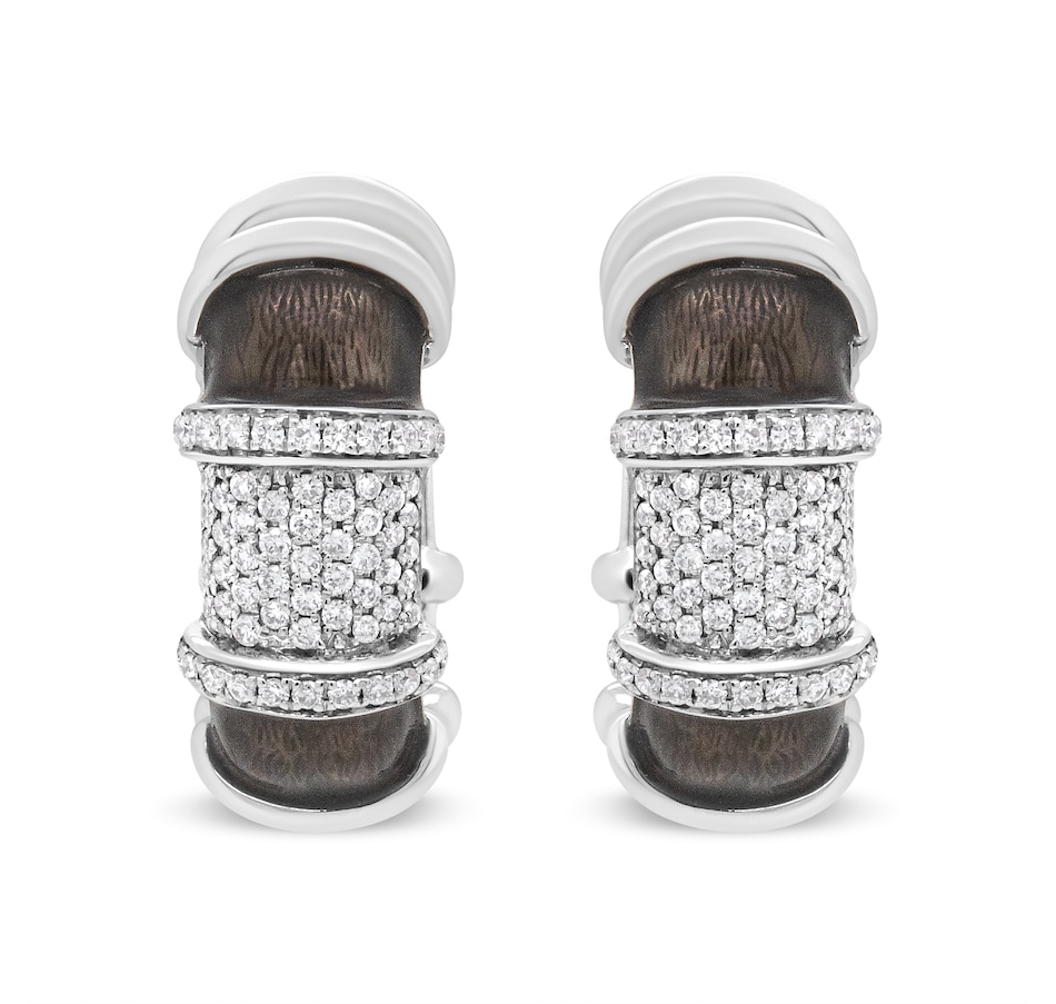 Image 908948_ALTMORE1.jpg, Product 908-948 / Price $11,104.00, 18K White Gold Flash Plated .925 Sterling Silver Clear Graphite Grey Enamel 5/8 Cttw Round Diamonds Huggie Hoop Earrings (F-G Color, VS1-VS2 Clarity) from Haus of Brilliance on TSC.ca's Jewellery department