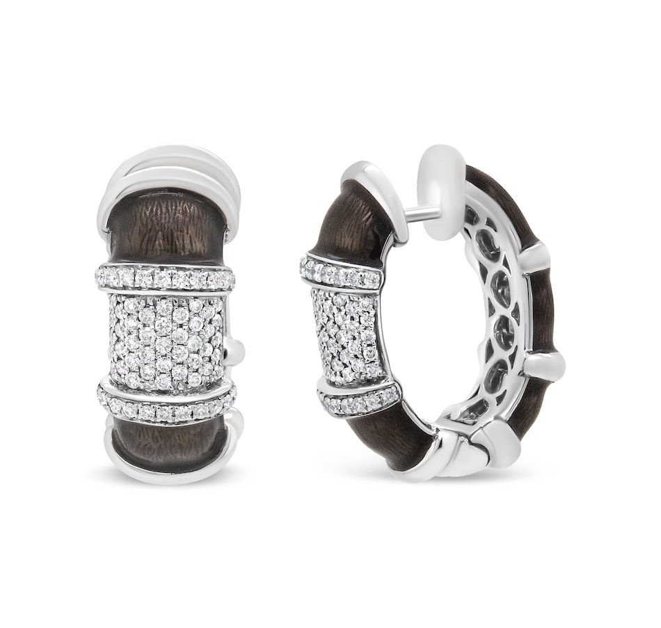 Image 908948_ALTMORE2.jpg, Product 908-948 / Price $11,104.00, 18K White Gold Flash Plated .925 Sterling Silver Clear Graphite Grey Enamel 5/8 Cttw Round Diamonds Huggie Hoop Earrings (F-G Color, VS1-VS2 Clarity) from Haus of Brilliance on TSC.ca's Jewellery department