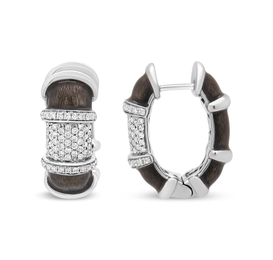 Image 908948_ALTMORE3.jpg, Product 908-948 / Price $11,104.00, 18K White Gold Flash Plated .925 Sterling Silver Clear Graphite Grey Enamel 5/8 Cttw Round Diamonds Huggie Hoop Earrings (F-G Color, VS1-VS2 Clarity) from Haus of Brilliance on TSC.ca's Jewellery department