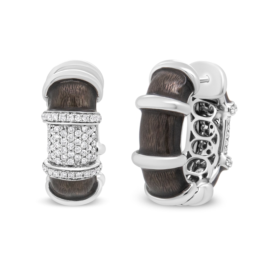 Image 908948_ALTMORE4.jpg, Product 908-948 / Price $11,104.00, 18K White Gold Flash Plated .925 Sterling Silver Clear Graphite Grey Enamel 5/8 Cttw Round Diamonds Huggie Hoop Earrings (F-G Color, VS1-VS2 Clarity) from Haus of Brilliance on TSC.ca's Jewellery department