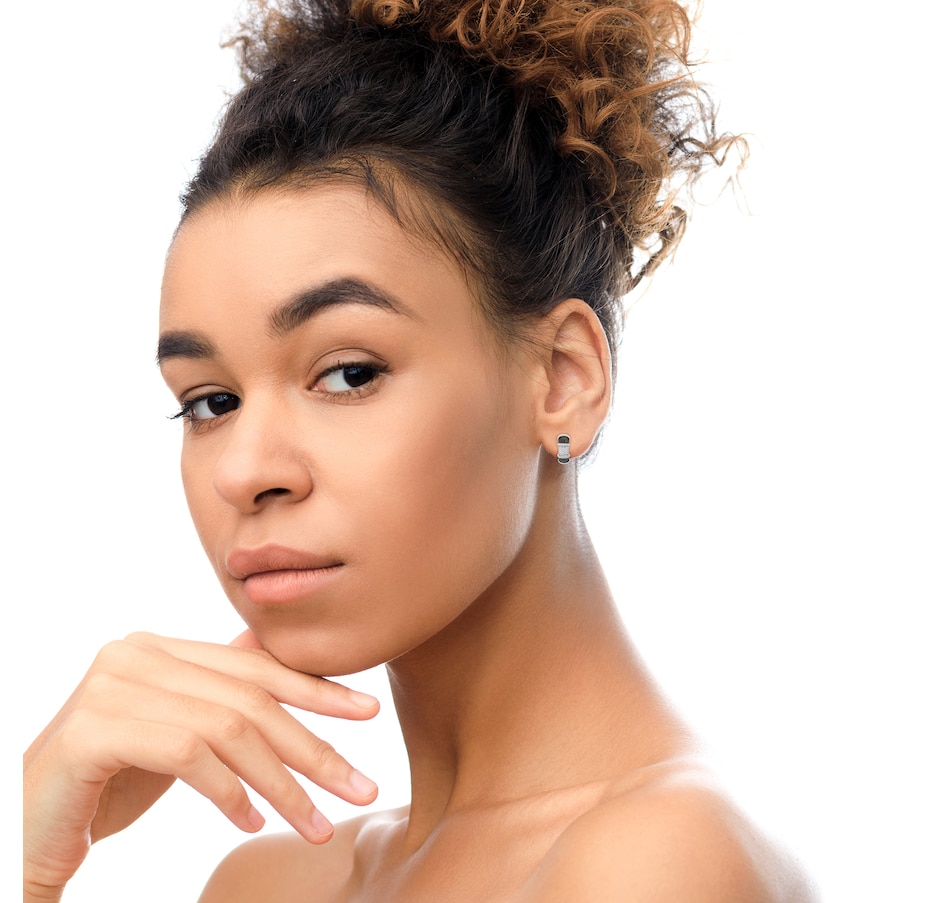 Image 908948_ALTMORE5.jpg, Product 908-948 / Price $11,104.00, 18K White Gold Flash Plated .925 Sterling Silver Clear Graphite Grey Enamel 5/8 Cttw Round Diamonds Huggie Hoop Earrings (F-G Color, VS1-VS2 Clarity) from Haus of Brilliance on TSC.ca's Jewellery department