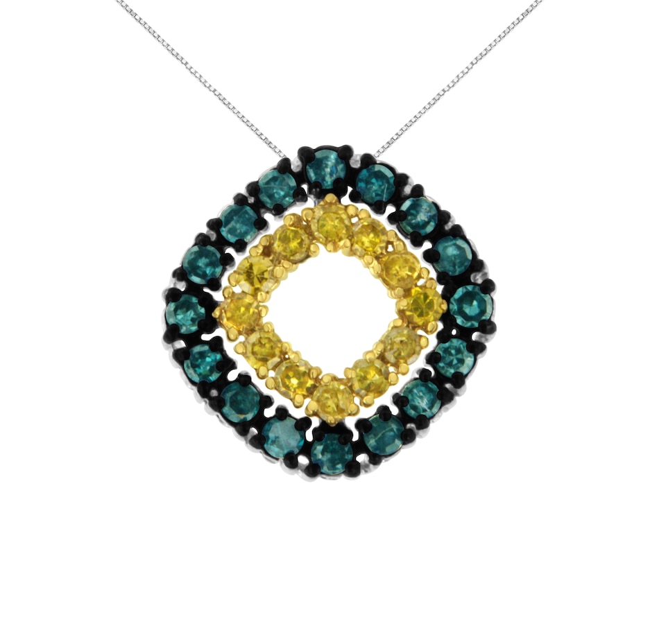 Image 908972.jpg, Product 908-972 / Price $567.00, .925 Sterling Silver 1/2 Cttw Treated Blue and Yellow Diamond Double Square 18" Pendant Necklace (Blue/Yellow Color, I2-I3 Clarity) from Haus of Brilliance on TSC.ca's Jewellery department