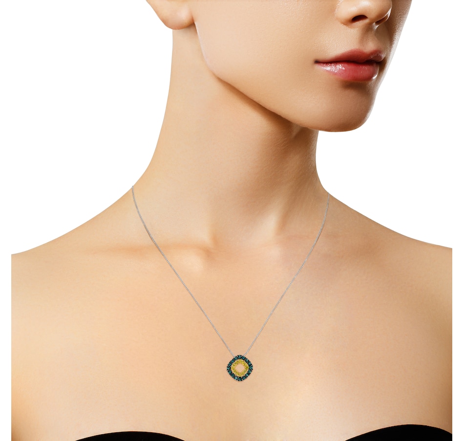 Image 908972_ALTMORE3.jpg, Product 908-972 / Price $567.00, .925 Sterling Silver 1/2 Cttw Treated Blue and Yellow Diamond Double Square 18" Pendant Necklace (Blue/Yellow Color, I2-I3 Clarity) from Haus of Brilliance on TSC.ca's Jewellery department