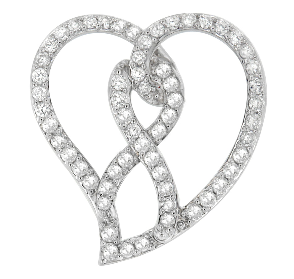 Image 909038.jpg, Product 909-038 / Price $6,617.00, 14K White Gold 1.0 Cttw White Diamond Awareness Ribbon & Open Heart 18" Pendant Necklace (H-I Color, I1-I2 Clarity) - White Diamond Ribbon from Haus of Brilliance on TSC.ca's Jewellery department