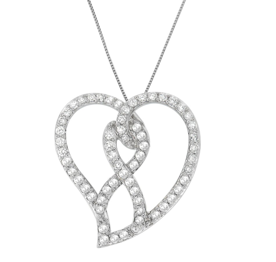 Image 909038_ALTMORE1.jpg, Product 909-038 / Price $6,617.00, 14K White Gold 1.0 Cttw White Diamond Awareness Ribbon & Open Heart 18" Pendant Necklace (H-I Color, I1-I2 Clarity) - White Diamond Ribbon from Haus of Brilliance on TSC.ca's Jewellery department