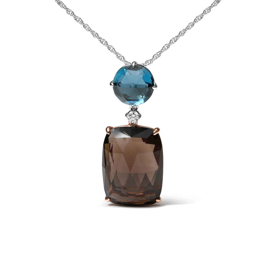 Image 909068_ALTMORE1.jpg, Product 909-068 / Price $12,519.00, 18K Rose and White Gold Diamond Accent and London Blue Topaz and Cushion Cut Smoky Quartz Gemstone Dangle Drop 18" Pendant Necklace (G-H Color, SI1-SI2 Clarity) from Haus of Brilliance on TSC.ca's Jewellery department