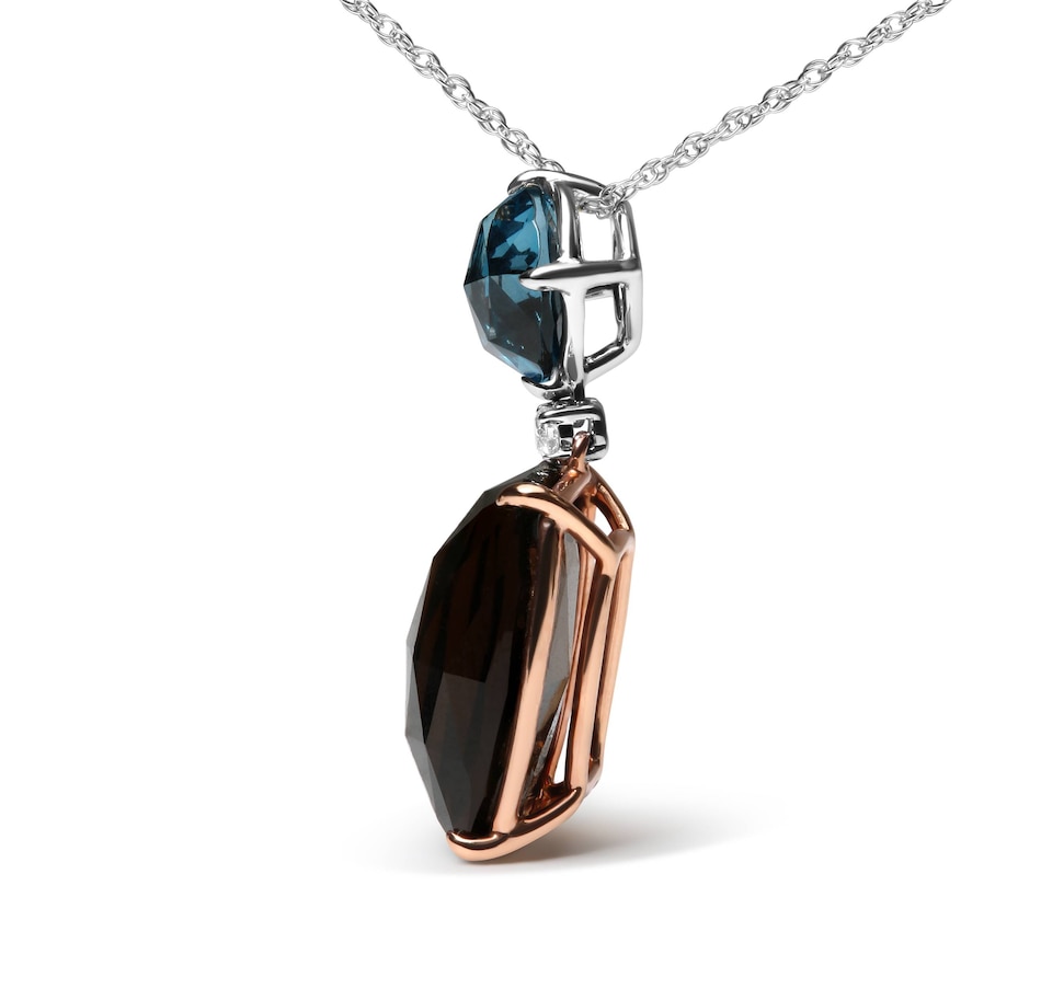 Image 909068_ALTMORE2.jpg, Product 909-068 / Price $12,519.00, 18K Rose and White Gold Diamond Accent and London Blue Topaz and Cushion Cut Smoky Quartz Gemstone Dangle Drop 18" Pendant Necklace (G-H Color, SI1-SI2 Clarity) from Haus of Brilliance on TSC.ca's Jewellery department