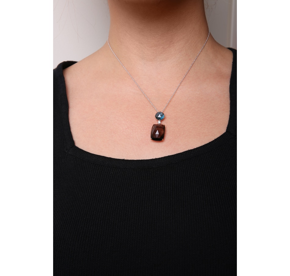 Image 909068_ALTMORE3.jpg, Product 909-068 / Price $12,519.00, 18K Rose and White Gold Diamond Accent and London Blue Topaz and Cushion Cut Smoky Quartz Gemstone Dangle Drop 18" Pendant Necklace (G-H Color, SI1-SI2 Clarity) from Haus of Brilliance on TSC.ca's Jewellery department