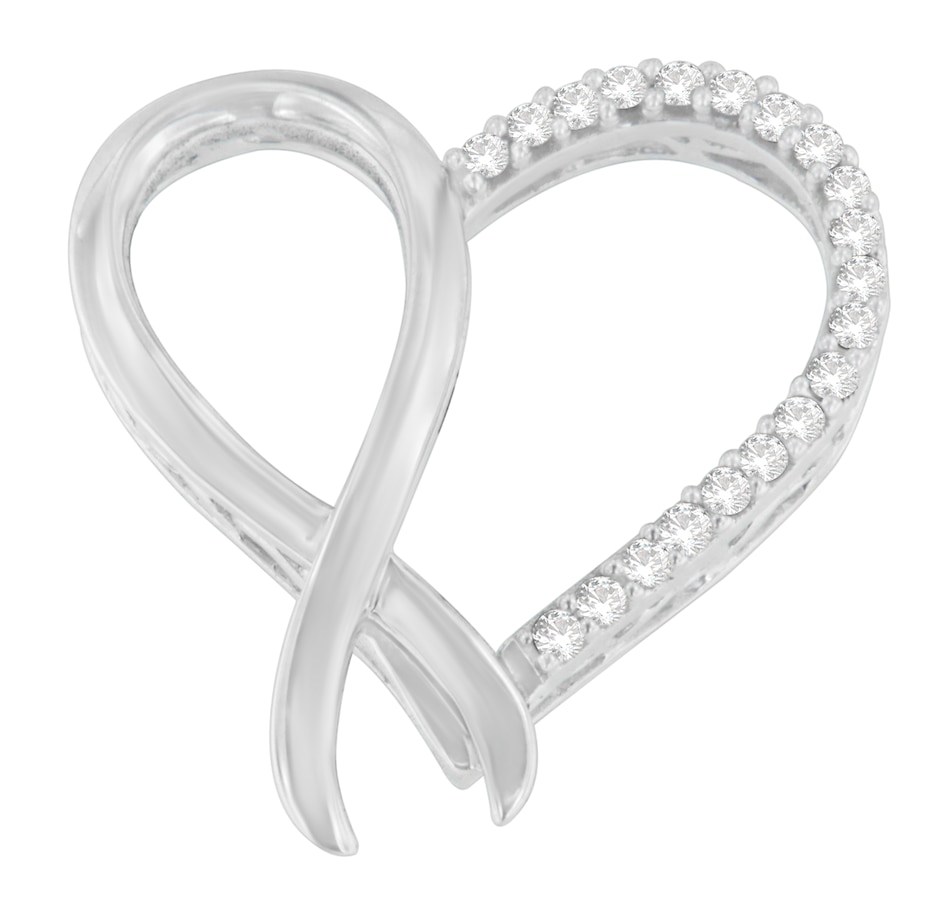 Image 909070.jpg, Product 909-070 / Price $843.00, .925 Sterling Silver 1/4 cttw Round Cut Diamond Ribbon and Heart Accent Pendant Necklace (H-I, I2-I3) from Haus of Brilliance on TSC.ca's Jewellery department