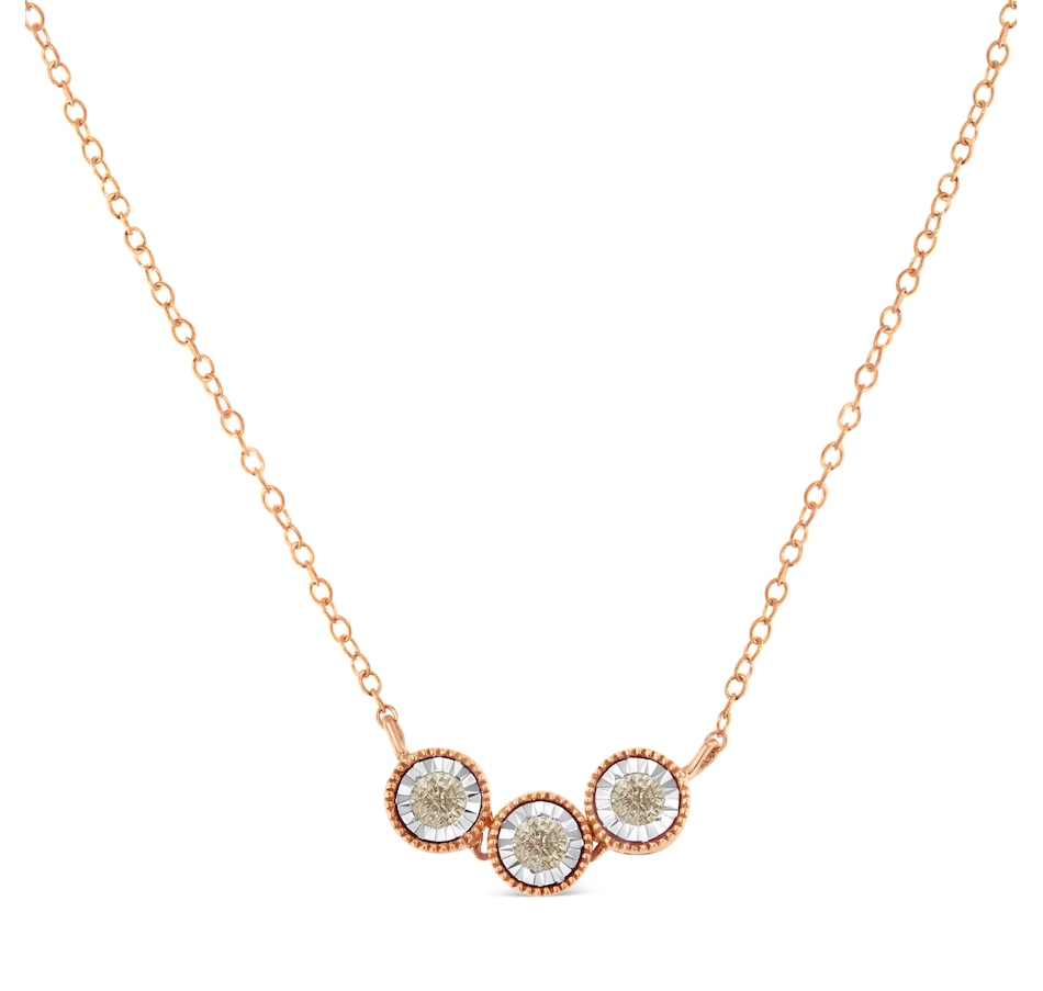 Image 909075_ALTMORE1.jpg, Product 909-075 / Price $784.00, 10K Rose and White Gold Plated .925 Sterling Silver 1/4 Cttw Miracle-Set Champagne Diamond Triple Circle 18" Necklace (I2-I3 Clarity) from Haus of Brilliance on TSC.ca's Jewellery department