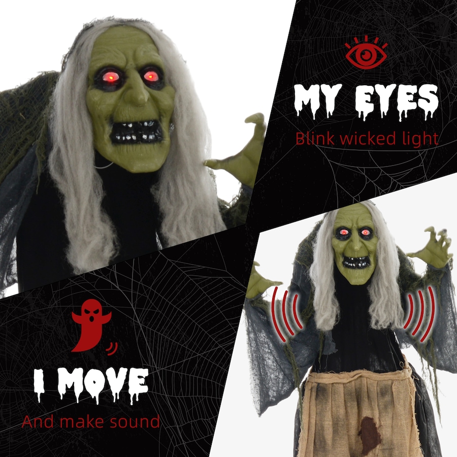Image 912324_ALTMORE4.jpg, Product 912-324 / Price $79.99, Outsunny 47" Witch Halloween Decoration with Sound Activated Light Up Eyes from Outsunny on TSC.ca's Home & Garden department