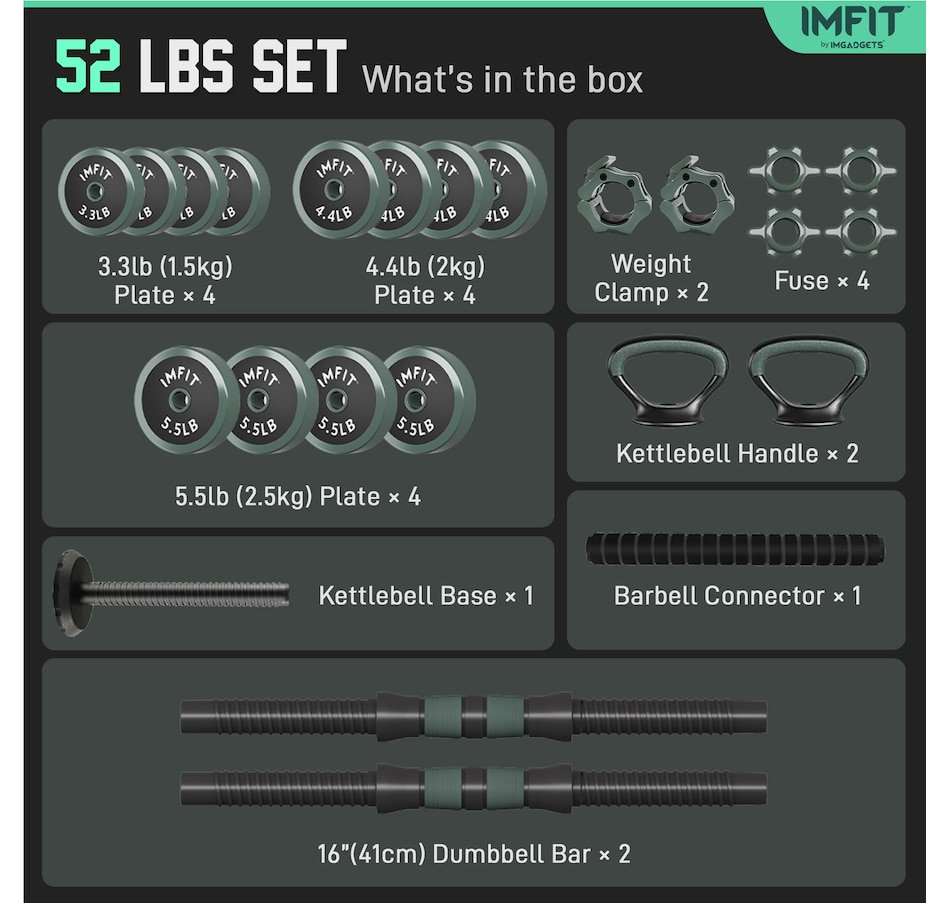 Image 913031_ALTMORE15.jpg, Product 913-031 / Price $119.99 - $259.99, IMFIT AIO Weight Adjustable Dumbbells (1.65 to 30 lbs) | Dumbbells, Barbells, Kettlebells, Push-Up Bars, Weight Plates for Full-Body Workout | Premium Weight set for Home Gym Fitness from IMFIT on TSC.ca's Health & Fitness department