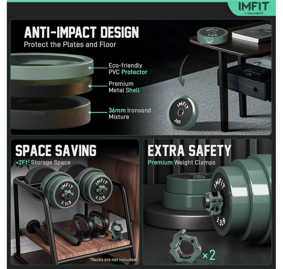 Image 913031_ALTMORE16.jpg, Product 913-031 / Price $119.99 - $259.99, IMFIT AIO Weight Adjustable Dumbbells (1.65 to 30 lbs) | Dumbbells, Barbells, Kettlebells, Push-Up Bars, Weight Plates for Full-Body Workout | Premium Weight set for Home Gym Fitness from IMFIT on TSC.ca's Health & Fitness department