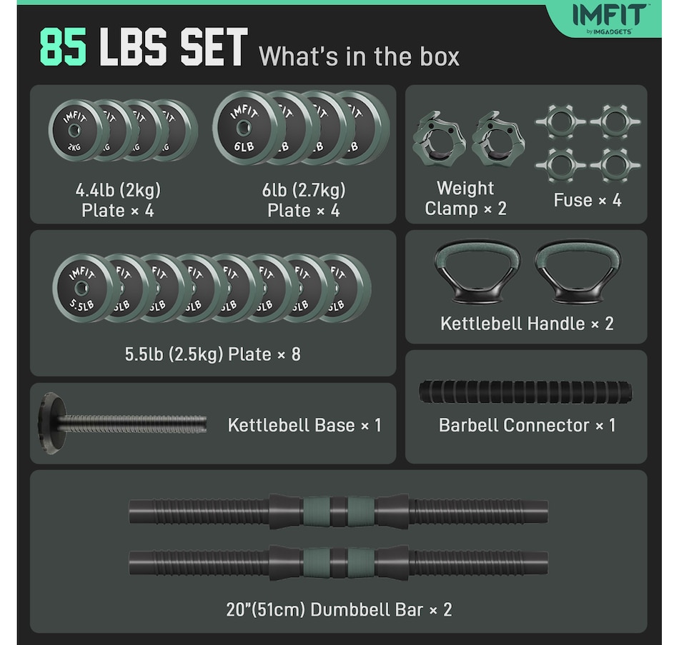 Image 913031_ALTMORE23.jpg, Product 913-031 / Price $119.99 - $259.99, IMFIT AIO Weight Adjustable Dumbbells (1.65 to 30 lbs) | Dumbbells, Barbells, Kettlebells, Push-Up Bars, Weight Plates for Full-Body Workout | Premium Weight set for Home Gym Fitness from IMFIT on TSC.ca's Health & Fitness department